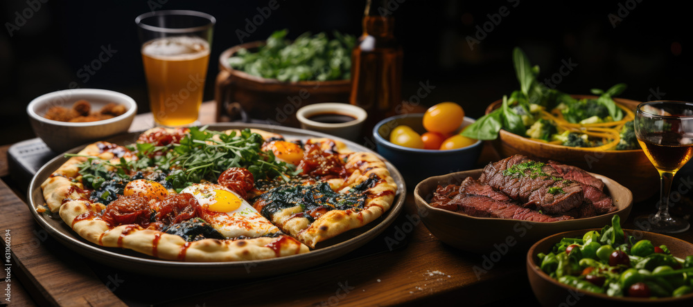 pizza meat with vegetables and herbs