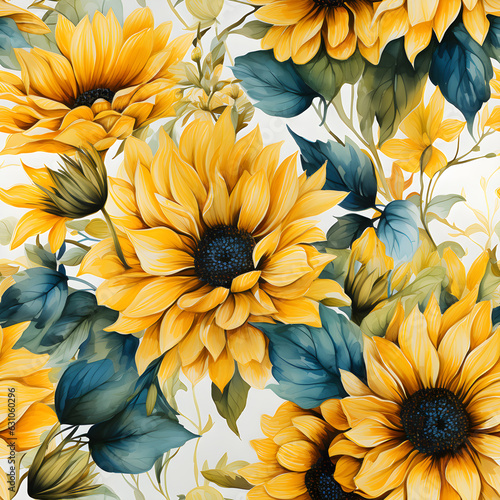 Sunflower wonderland watercolor Seamless Patterns, Generative AI