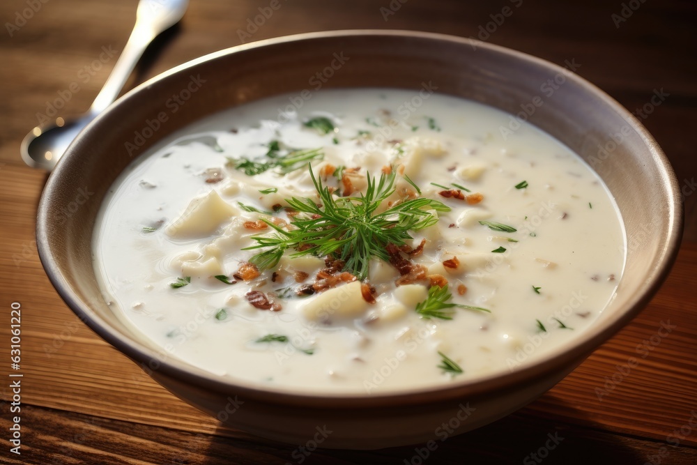 Homemade clam chowder. Generative AI Homemade clam chowder. Generative AI