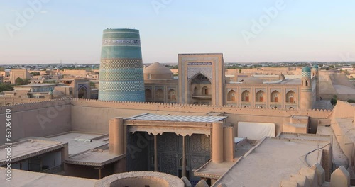 The Itchan Kala and Alla Kouli Khan Madrasa at the old walled city of Khiva in Uzbekistan. photo