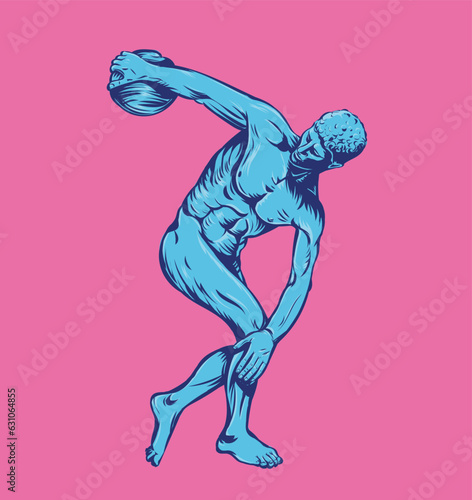 Ancient Greek Sculpture Discobolus on pink background photo