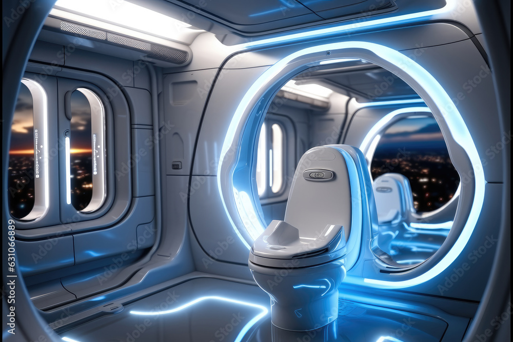 Space toilet of the future sci-fi spaceship toilet, Futuristic concept.