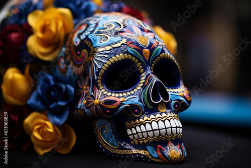 closeup decorated scull for the Day of the Dead Generative AI