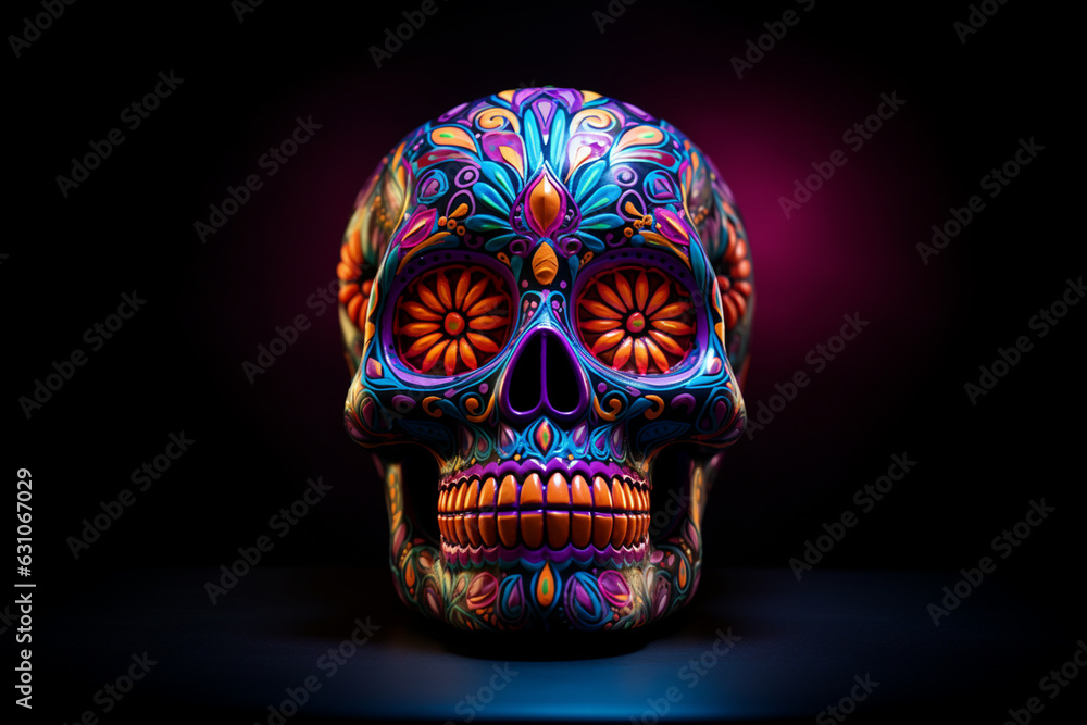 neon decorated scull for the Day of the Dead Generative AI neon decorated scull for the Day of the Dead Generative AI