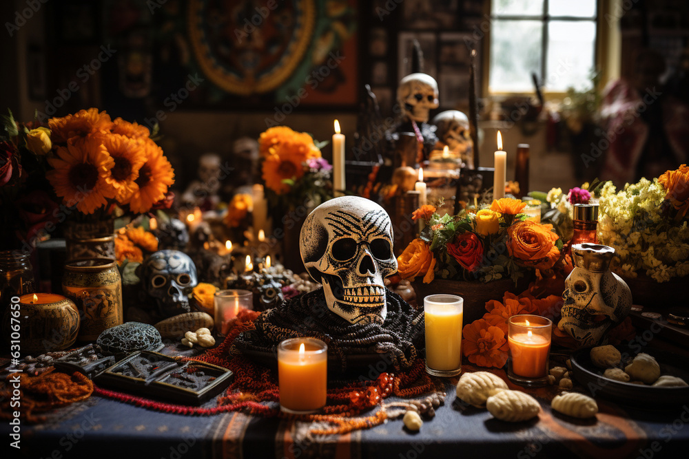 decorated Day of the Dead altar, honoring loved ones who have passed