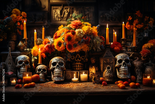 Leinwand Poster decorated Day of the Dead altar, honoring loved ones who have passed away Genera