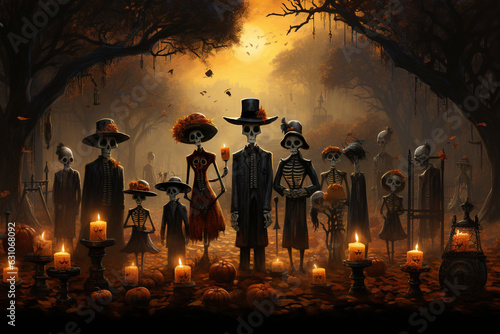 families gathering together to remember and celebrate their ancestors during the Day of the Dead Generative AI photo