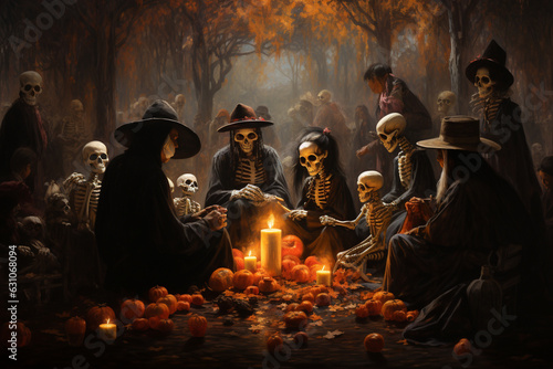 families gathering together to remember and celebrate their ancestors during the Day of the Dead Generative AI