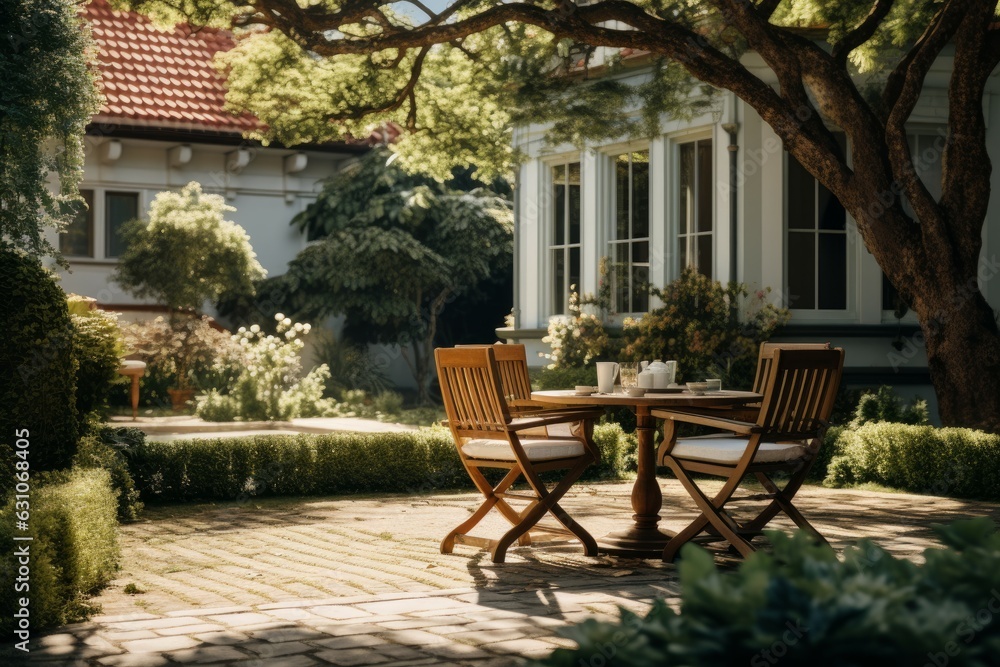 Sunshine daytime backyard chair. Generate Ai