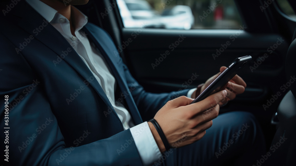 Businessman Multitasking During Car Ride