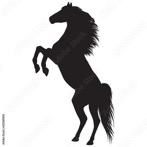 Drawing the black silhouette of standing horse on a white background