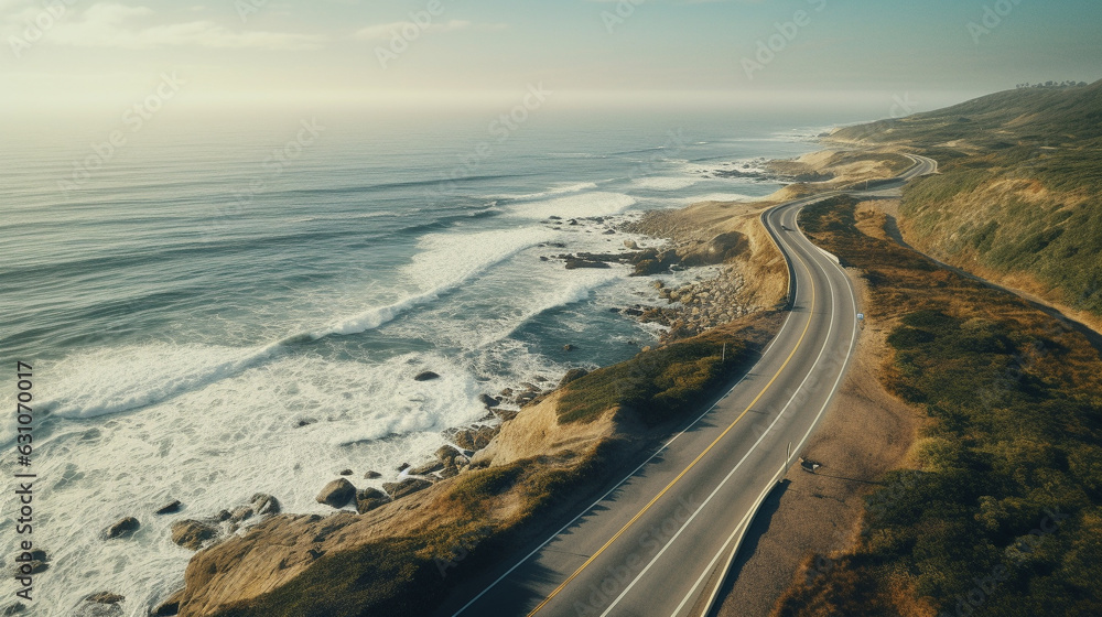 road america coast aerial background made with generative AI