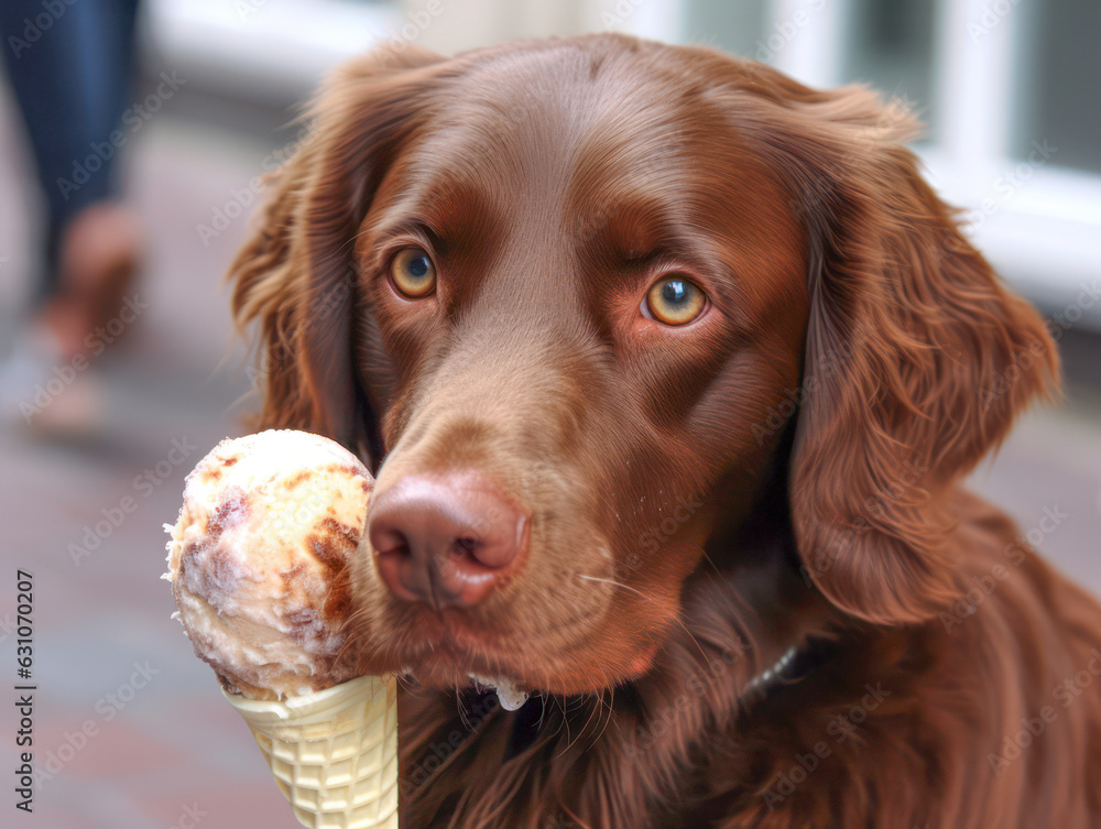 Hund leckt an erfrischender Eiscreme