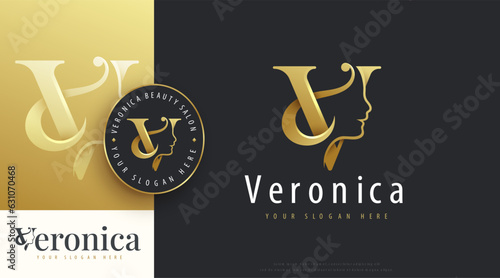beauty monogram letter v woman silhouette logo design