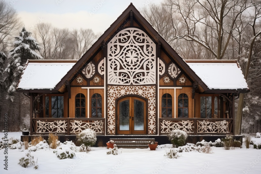 Wooden cottage ski. Generate Ai - obrazy, fototapety, plakaty 