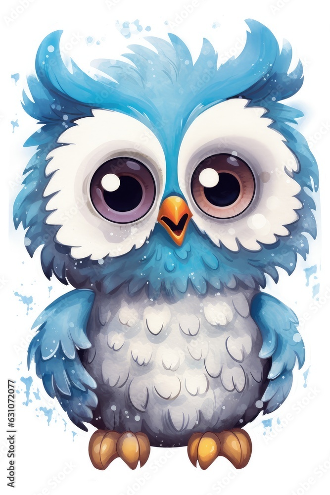 watercolor painted owl, cartoon style, isolated on white , AI Generated watercolor painted owl, cartoon style, isolated on white , AI Generated