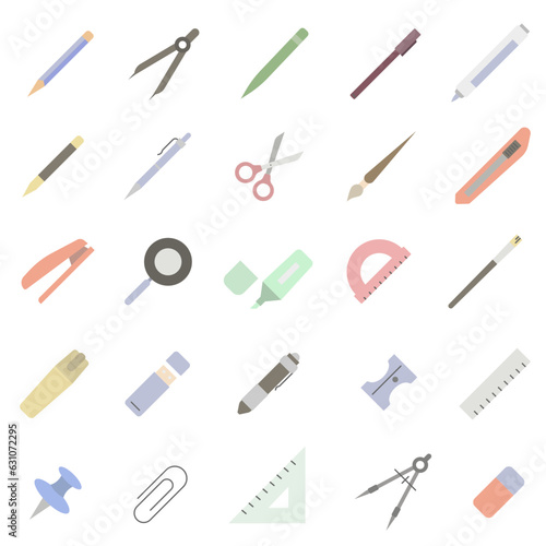 School supplies icons collection. Colored school icons. School education.
