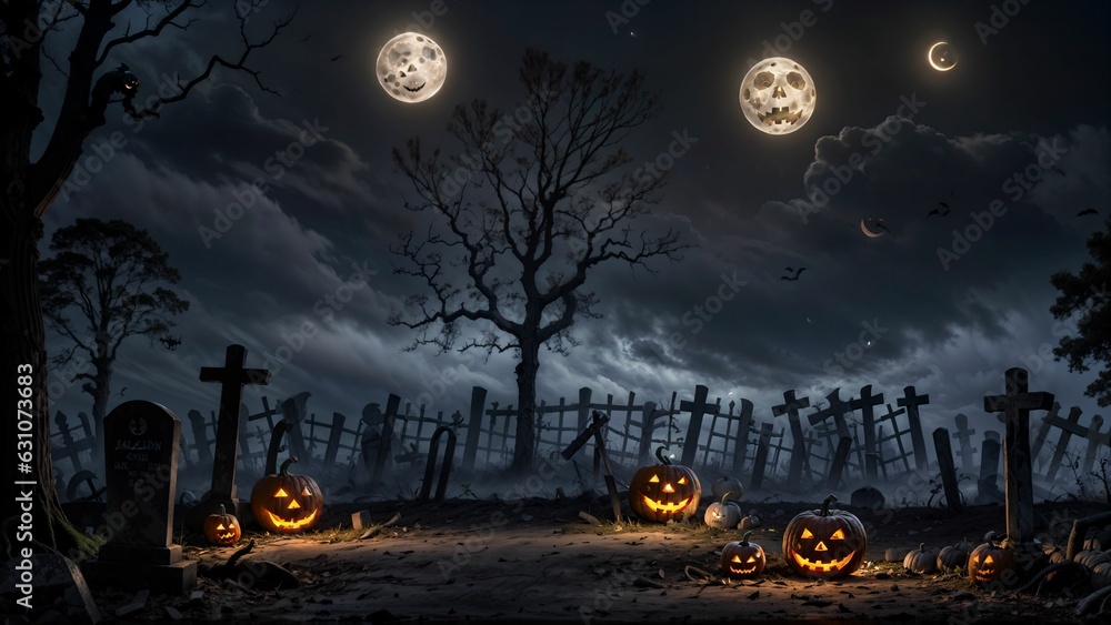 A Spooky Graveyard Halloween Scene ai generated 