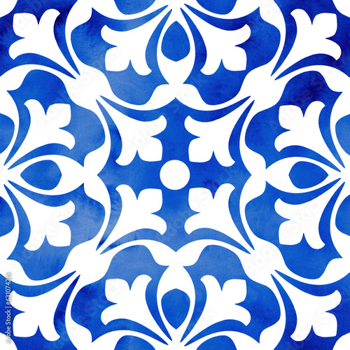 Blue mosaic tiles repeat pattern, Azulejo tiles geometric pattern, mediterranean seamless paper  for wedding, home decor, textile, posters,  greeting cards, web site, ceramics