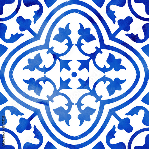 Blue mosaic tiles repeat pattern, Azulejo tiles geometric pattern, mediterranean seamless paper  for wedding, home decor, textile, posters,  greeting cards, web site, ceramics