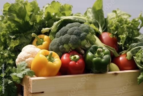 Fresh organic homegrown herbs and Fresh colorful vegetables with leaf vegetables on wooden table.