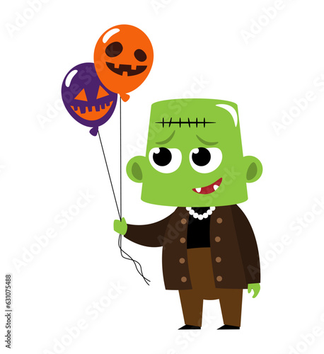 Frankenstein . Cute halloween cartoon characters . Vector .