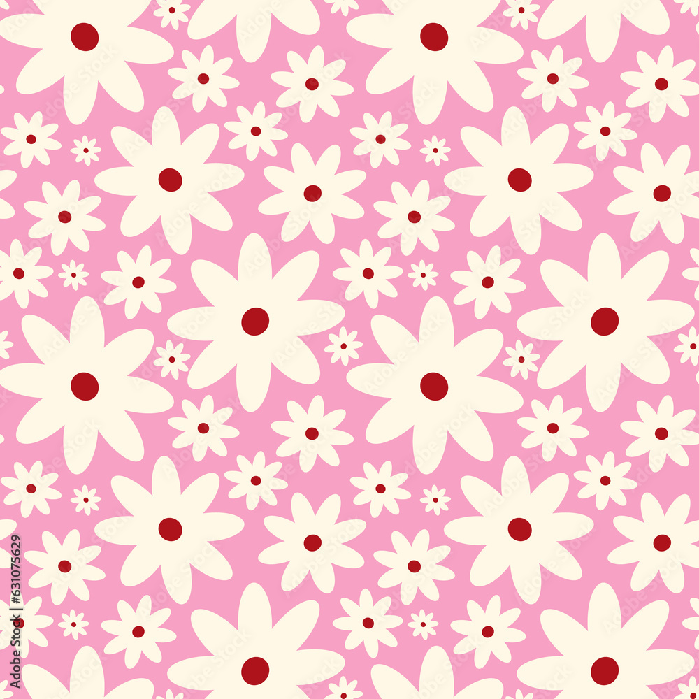Creative vibrant playful quirky Retro floral pattern in 60s in bright juicy pink and beige colors Creative vibrant playful quirky Retro floral pattern in 60s in bright juicy pink and beige colors