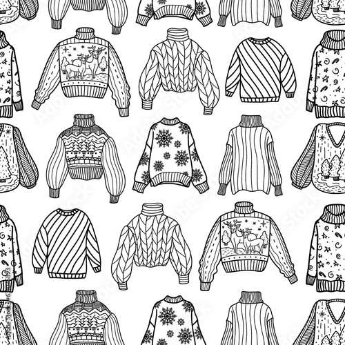 Winter clothing pattern in doodle style illustration