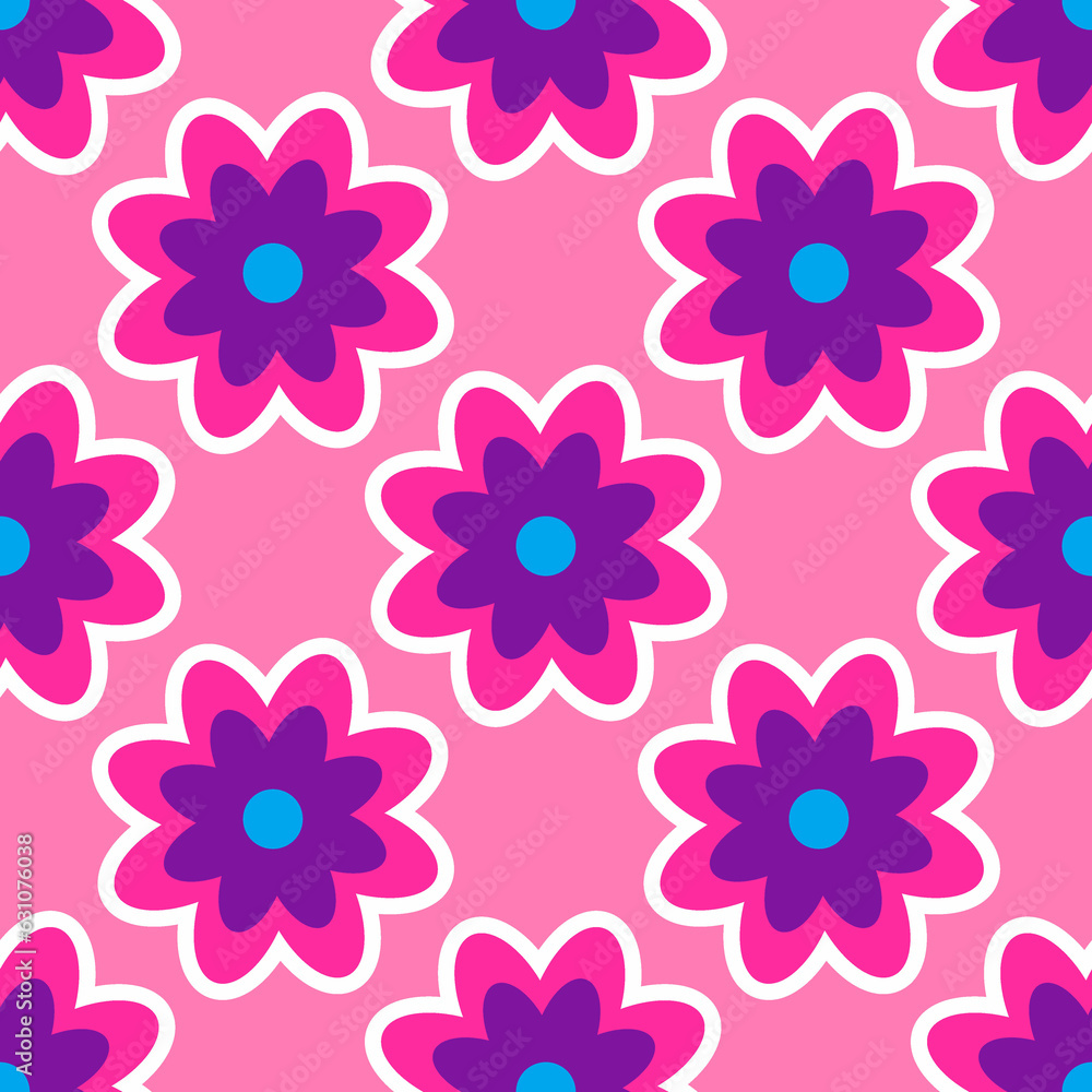 Y2K floral pattern. Funny funky retro flowers background Y2K floral pattern. Funny funky retro flowers background