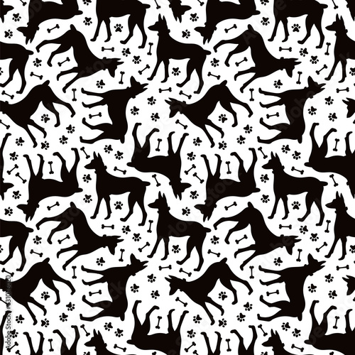 Black and white pinscher dog puppy and Dog paw Patterns pattern