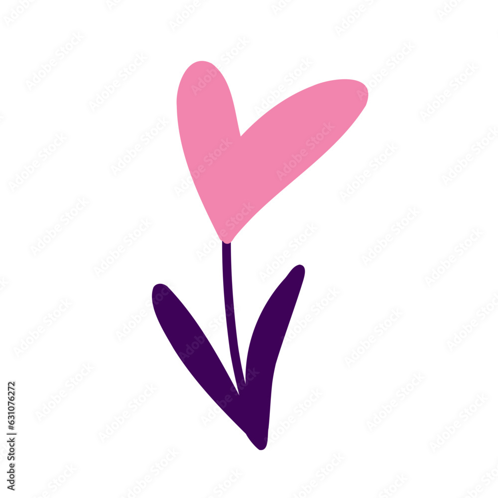 Cute Pink heart-flower, Illustration in modern trendy style