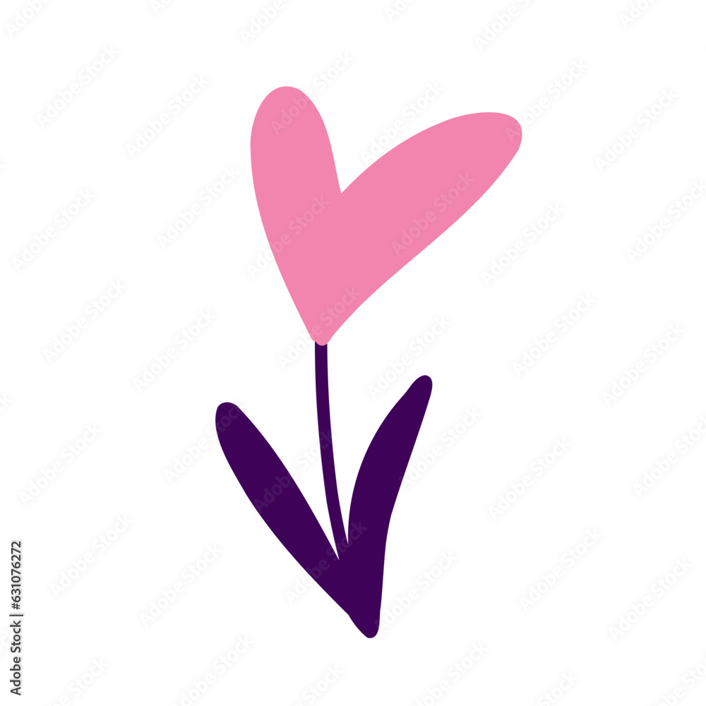 Cute Pink heart-flower, Illustration in modern trendy style Cute Pink heart-flower, Illustration in modern trendy style