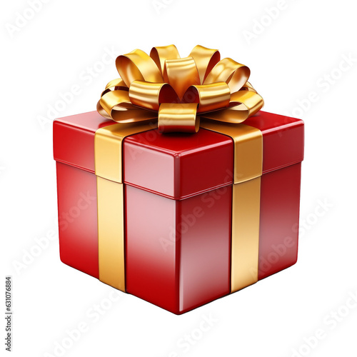Red gift box, isolated on transparent background, PNG,