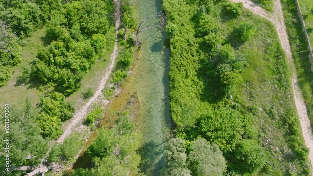 Clean And Clear Water Of Cetina River In Summer In Cetina, Croatia - aerial Clean And Clear Water Of Cetina River In Summer In Cetina, Croatia - aerial