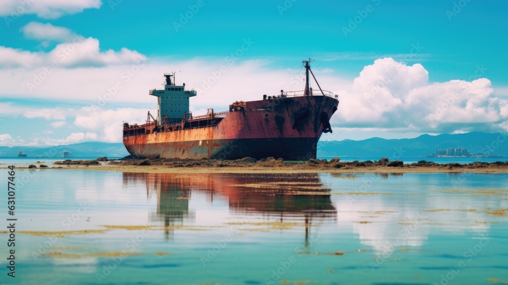 Old abandon shipwreck in the sea