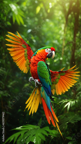 Colorful flying parrot isolated on white 