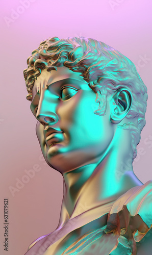 Holographic 3D antique statue on pastel background