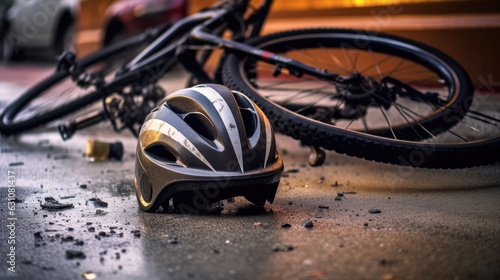 safety helmet of bike crash on the road 