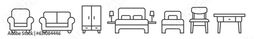 Furniture and furnishing symbols - editable vector thin line icon collection