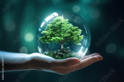 hands holding a ball with trees