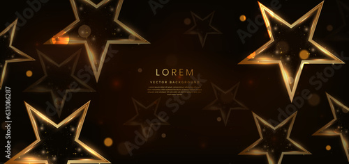 Golden star with golden on dark brown background with lighting effect and sparkle. Luxury template celebration award design.