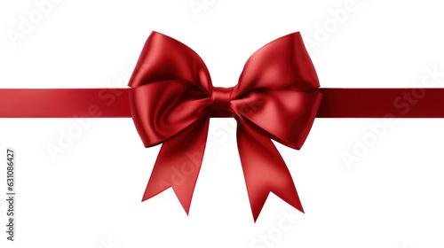 Red ribbon with bow, isolated on transparent background, PNG,