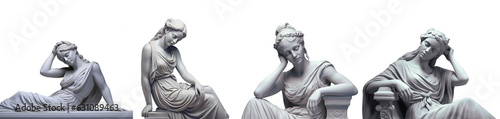 Thinking Woman, Bright Greek Roman Style Statue, Contemplation Digital Concept Render Isolated Template
