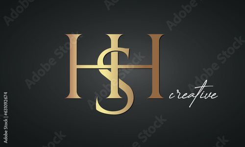 luxury letters HSH golden logo icon premium monogram, creative royal logo design	 photo