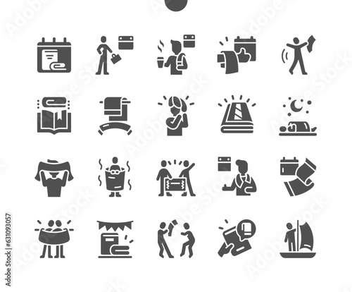 Towel Day 25 May. Celebrated worldwide. Calendar. Douglas Adams. Holiday. Book about the towel. Vector Solid Icons. Simple Pictogram