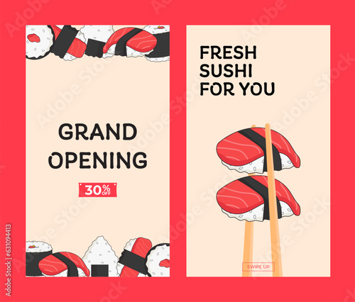 Flat and stylish sushi story template for marketing Asian food