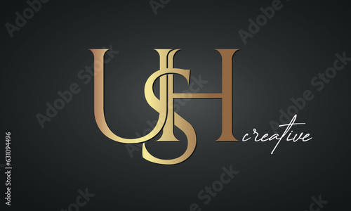 luxury letters USH golden logo icon premium monogram, creative royal logo design	 photo