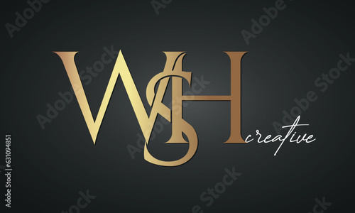 luxury letters WSH golden logo icon premium monogram, creative royal logo design	 photo