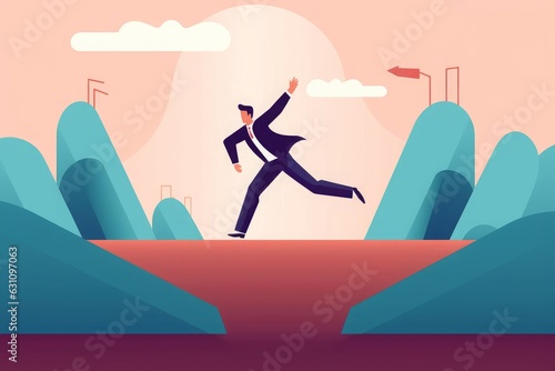 Businessman jumps over the obstacle. Business vector illustration, Generative AI 