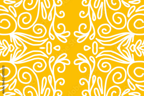 Beautiful colourful gradient background with white flower leaf line art pattern of indonesian culture traditional batik